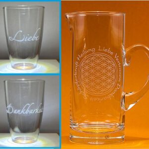 Henkelkaraffe 1 L + 2 Wassergläser “Liebe” “Dankbarkeit” zum Sonderpreis